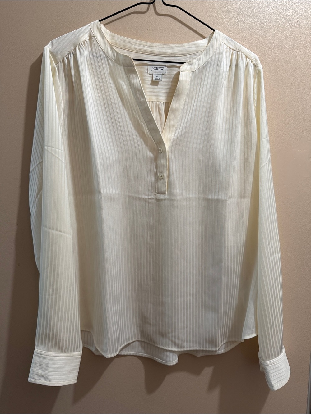J. Crew Ivory Split-Neck Long-Sleeve Blouse